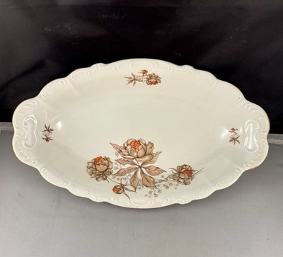 Vintage Czechoslovakian Bohemian Fine China Large Oval Vegetable Bowl Dish Peony