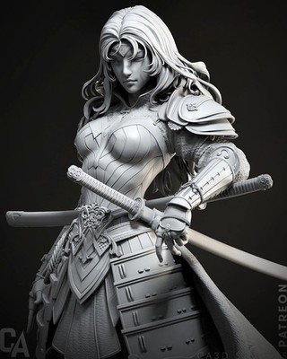 3D gedruckte 16K Resin Samurai Wonder Woman UNBEMALT CA3D Fan Made Statue