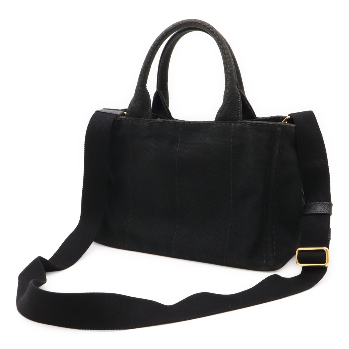PRADA CANAPA Handbag 2WAY Shoulder Bag Crossbody Canvas NERO Black Gold Hardware thumbnail 2