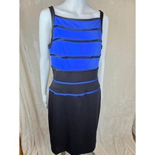 Sheath Dress Blue Black Stripe  Accent.