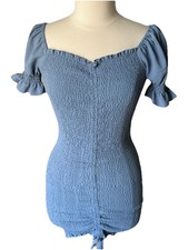 Love Tree Bodycon DRESS Sexy AllOver Shirring Center Drawstring Puff ShortSleeve