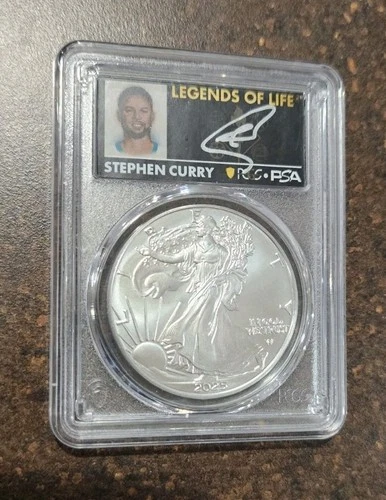 STEPHEN CURRY SIGNED 2025 $1 Silver Eagle MS70 LEGENDS OF LIFE AUTO PSA PCGS
