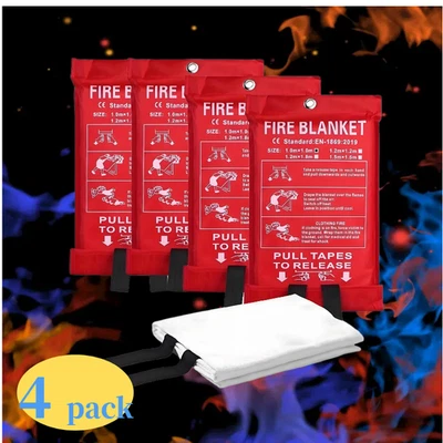 4 PACK FIRE BLANKET Fiberglass Hero Emergency Home Retardant Prepared 39''x39''