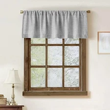 2 Pack Faux Linen Valance for Windows Kitchen 54"W x 15"L (Pack of 2) Grey
