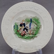 19th Century British Staffordshire Transferware Playing With Boats ABC Plate