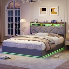 Polsterbett Boxspringbett 140x200 cm mit LED/USB/Stauraum/Lattenrost Doppelbett