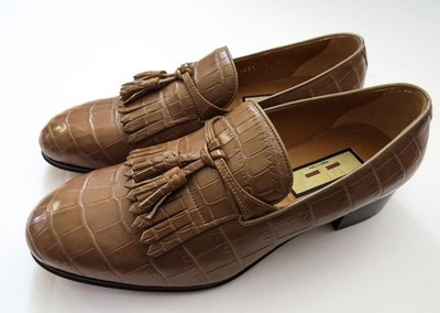 GUCCI Crocodile Alligator Leather Tassel Loafers Shoes Size 7 G