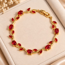 Handmade Women’s Crystal Gold Tone Brass Floral Leaf Bracelet Fashion Jewelry
