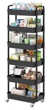 6-Tier Rolling Utility Cart with Handle, Storage Organizer on Wheels, Black