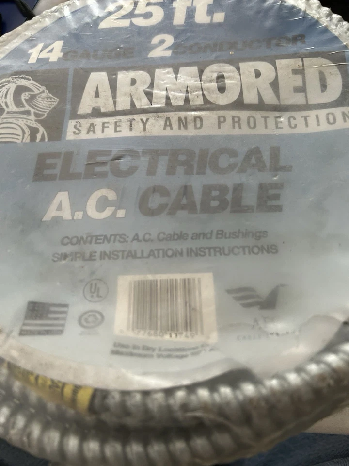 25 Foot 14 Gauge Two Conductor Armored Electrical AC Cable - Image 2 of 2