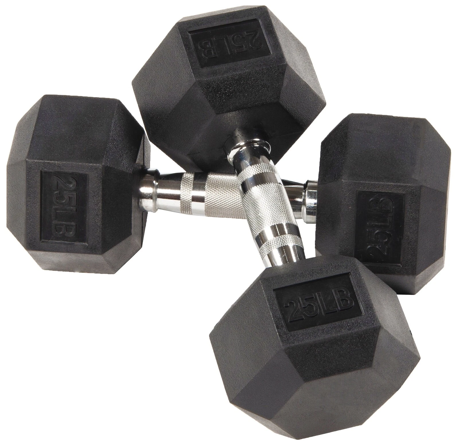 Rubber Hex Dumbbells 25lb Pair Dumbbell for Exercises and Fitness Home Gym Black