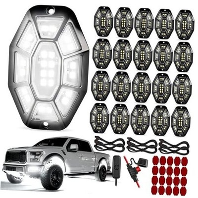 20 Pods 540 LED 9 Sides Pure White Rock Lights Kit with Switch Wiring 20 pods