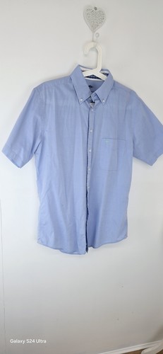 Fynch Hatton Sommer Chambray Herren Gr. Medium 39/40 Kurzarm Hemd Blau