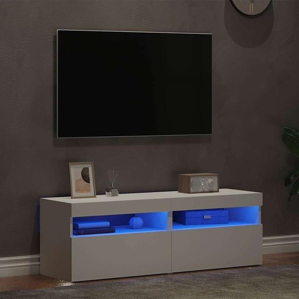 Tv-Schr?Nke Mit Led-Leuchten 2 Stk. Wei? 60X35X40Cm-image