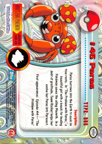 PARAS #46 - BLUE Logo - NON-HOLO - SERIES 1 - TOPPS Pokemon Card - LP/P - Picture 2 of 2