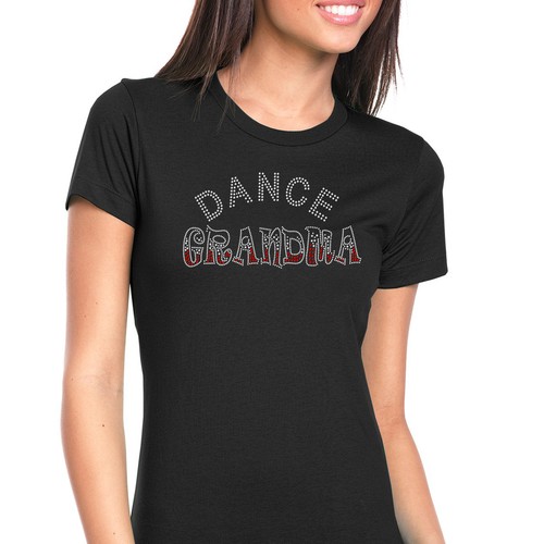Womens T-Shirt Rhinestone Wear Bling Black Fitted Tee Dance Grandma Crystal Red - Bild 5 von 7