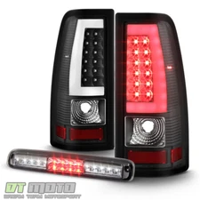Smoke 1999-2002 Chevy Silverado Sierra LED Tube Tail Lights+LED 3rd Brake Lamp