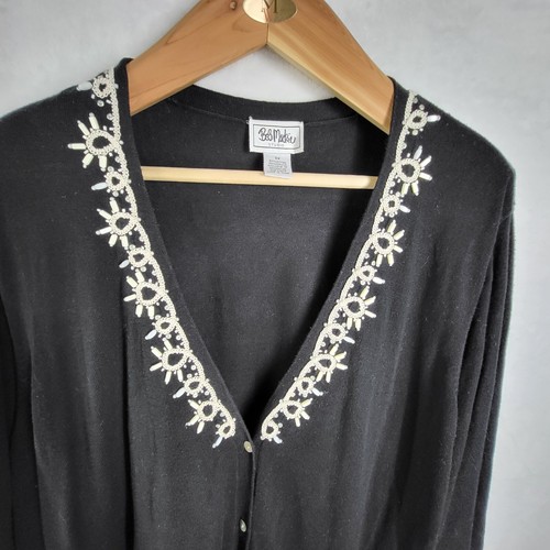 Bob Mackie Damen Strickjacke mit Knopfleiste Größe 3X schwarz Perlen Langarm - Bild 2 von 10