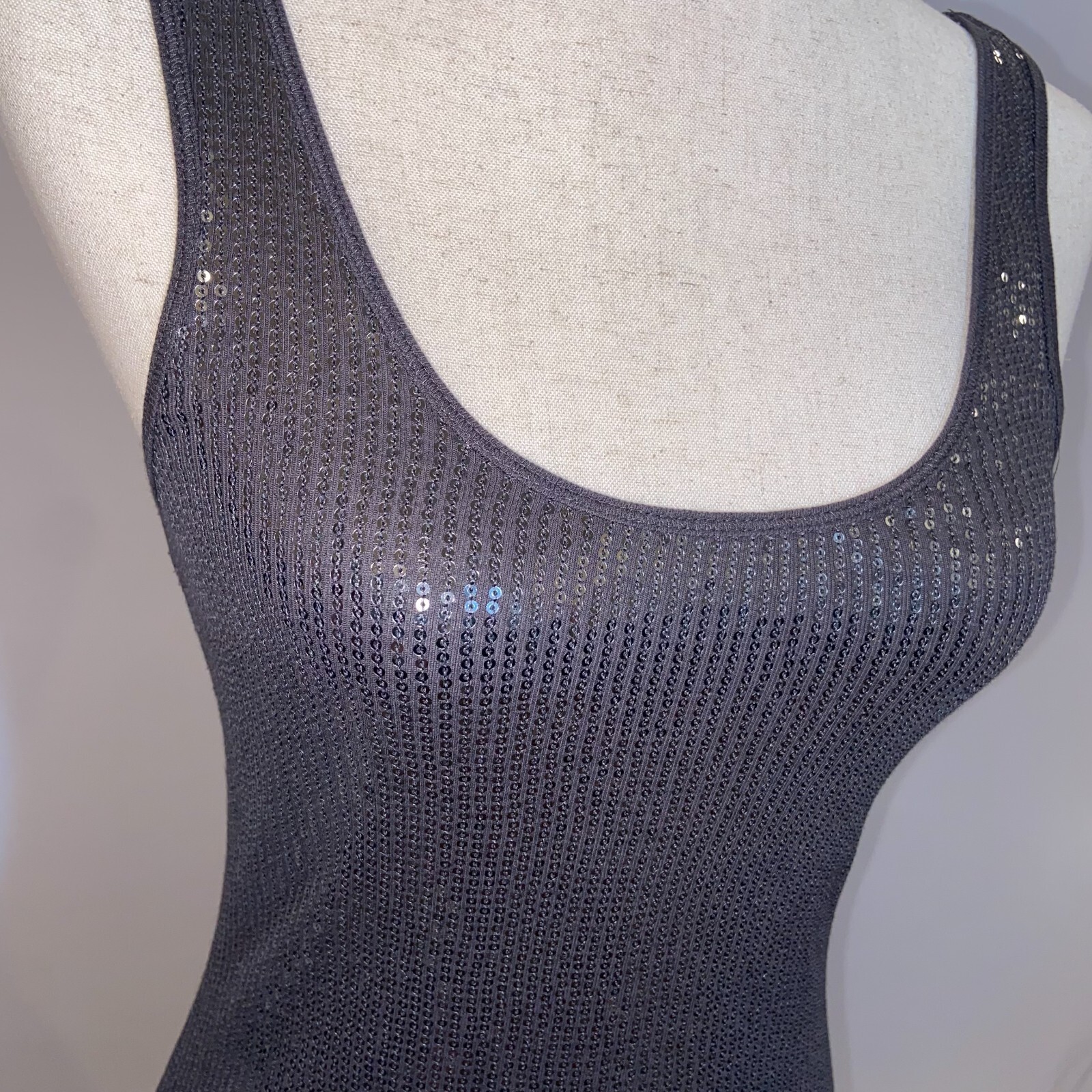 Express Sexy Basic Dark Grey Sequin Racerback Tan… - image 6