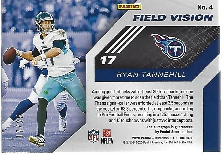 2020 Elite Field Vision Ryan Tannehill Auto #ed 17/25 Jersey Number - Image 2 of 2