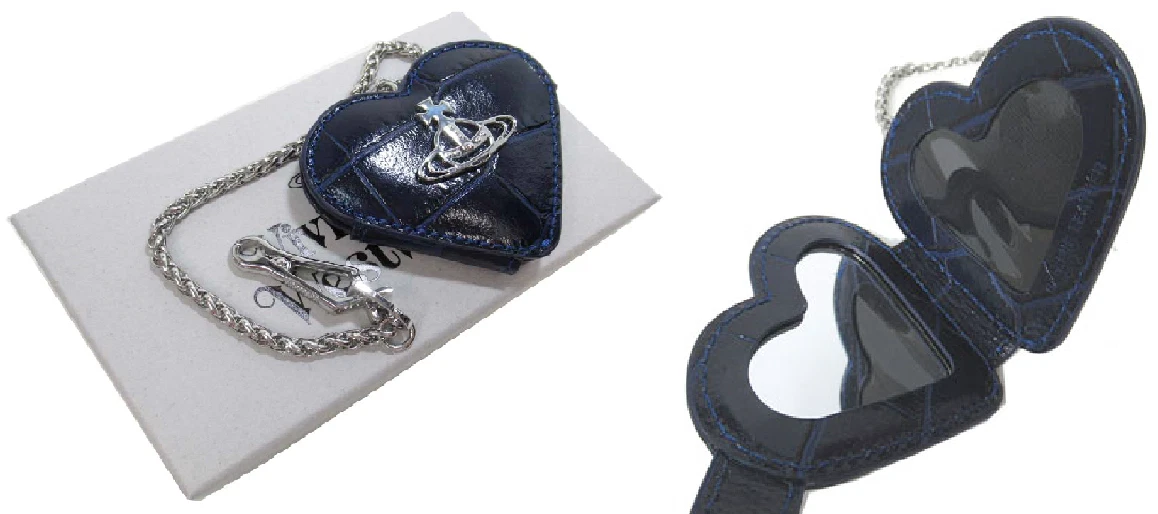 Vivienne Westwood Leather Heart Mirror Bag Charm Blue w/Box Unused From Japan