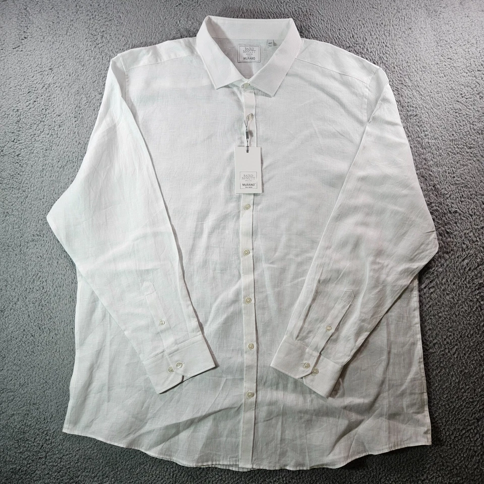NWT Murano Baird McNutt Linen Shirt Men 4XT Button Up Long Sleeve White - Imagem 4 de 4