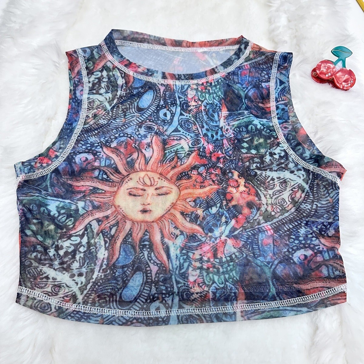 SHEIN sun and moon celestial Mesh Crop Top MEDIUM | eBay SHEIN sun and moon celestial Mesh Crop Top MEDIUM | eBay