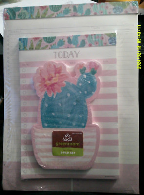 NEW Greenroom recycled 3 pack PINK CACTUS PLANT notepad set JUMBO TO DO LIST