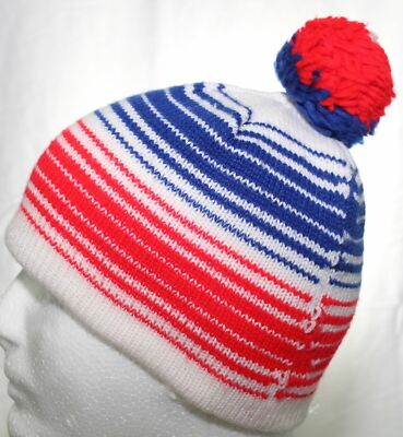 Blue Striped Beanie Winter Hat Knit Cap 