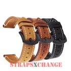 Vintage Distressed Genuine Leather Watch Strap Band PVD Black Buckle
