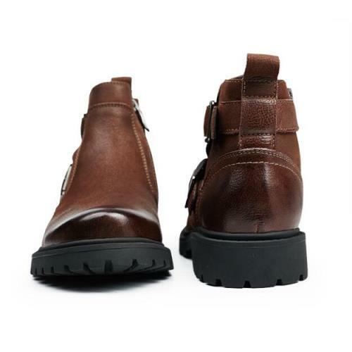 Mens Cowboy Motorcycle Non-slip Retro Genuine Leather Biker Ankle Boots Shoes L - Picture 4 of 13