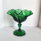Fenton Emerald Green Empress Pattern Crimped Ruffled Pedestal Dish Compote 6"