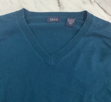 Izod Men  s Size Large Teal Green V Neck 100 Cotton Sweater 