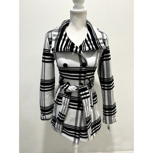 BCX JUNIORS BELTED DOUBLE-BREASTE WHITEBLACK SIZE XS NEW B31 - Picture 3 of 10