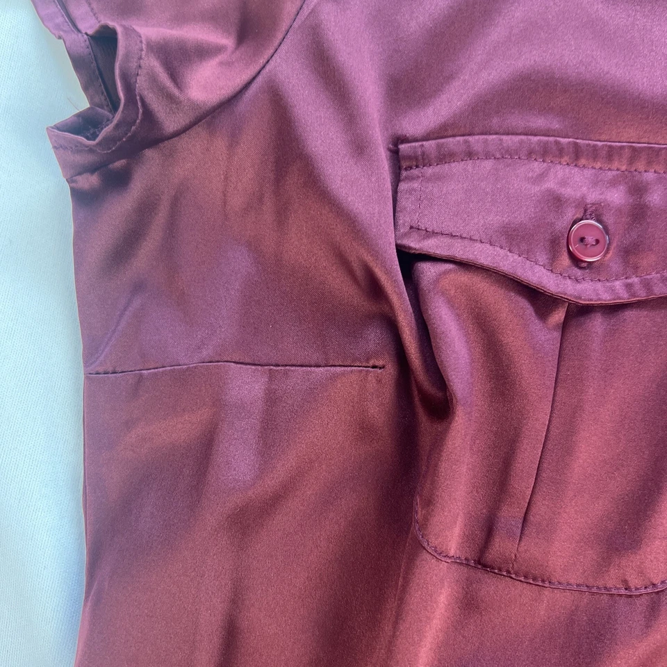 Blusa deportiva Geoffrey Beene para mujer (como la seda) borgoña manga corta XS bolsillos Foto 4 de 4