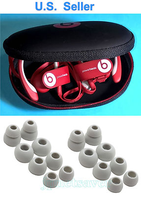 Hard Case for BEATS Powerbeats 2 and Powerbeats 3 + 8 Pairs GRAY Earbuds/Gels
