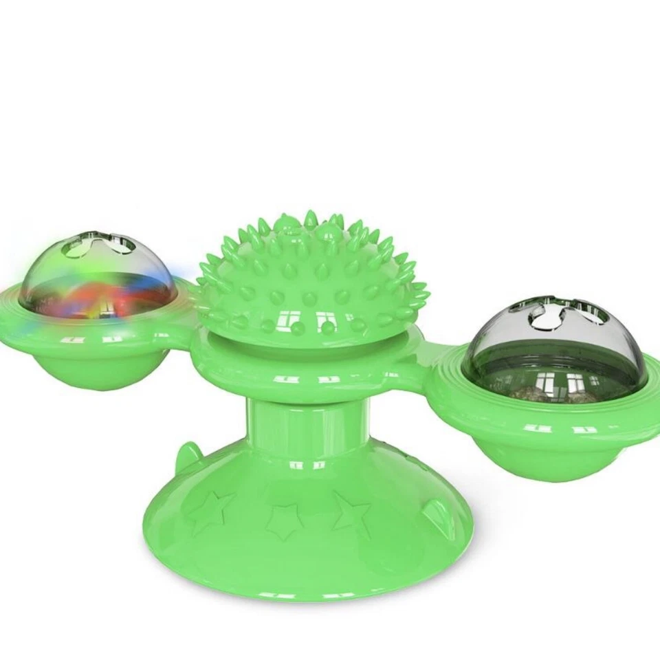 Windmill Cat Toys Fidget Spinner for Kitten with LED and Catnip Ball - Green - Image 2 of 4