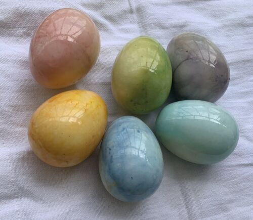 Marble Alabaster Stone Easter Eggs Multicolor Italian Shiny Smooth Home Decor - Picture 1 of 5