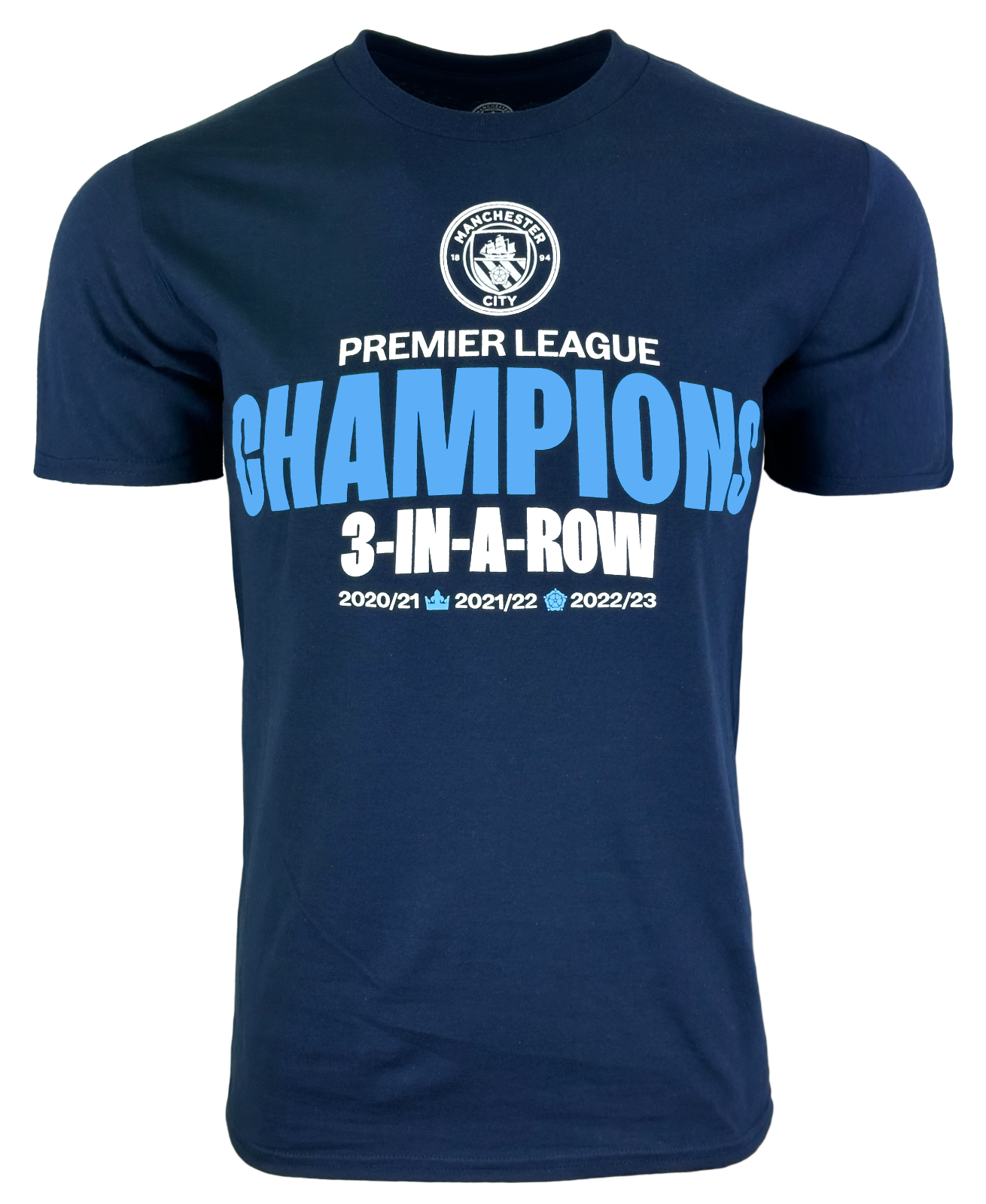 Maglietta Manchester City Champions 3 in fila Licenza Ufficiale Taglie Adulti