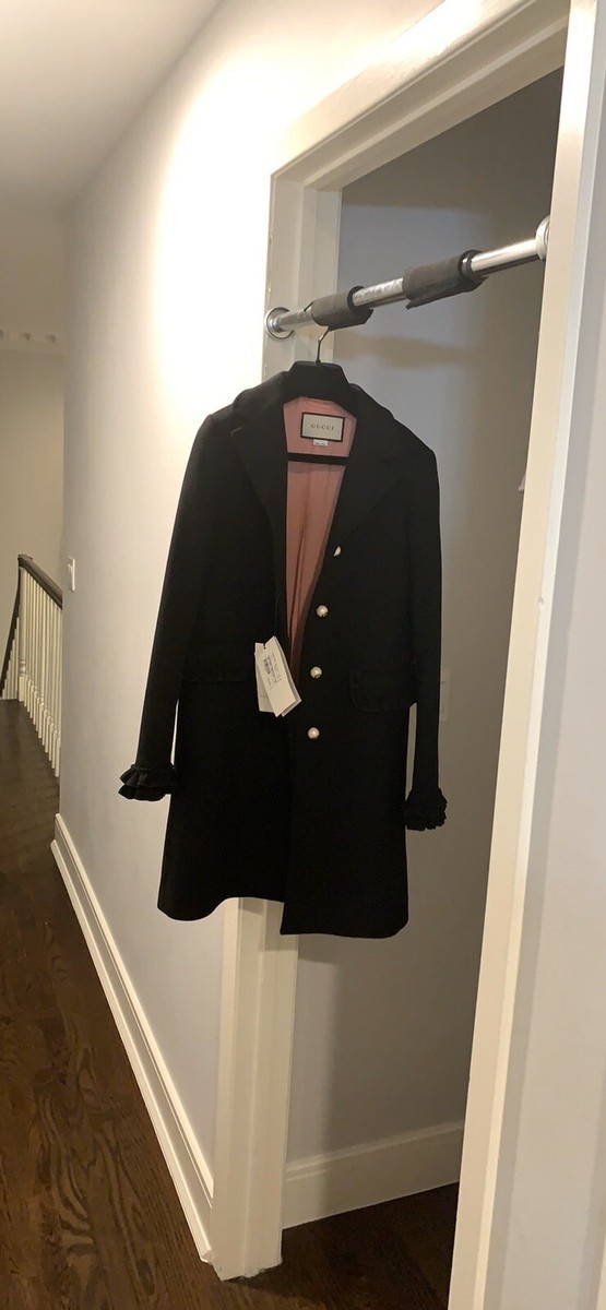 NWT NEW GUCCI WOOL WINTER JACKET COAT BLACK RUFFLE GG PEARL