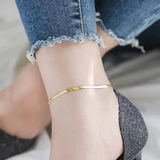 Classic Genuine 18K Gold Filled 3mm Wide 7.6-9.6" Flat Snake Chain Anklet G5CA