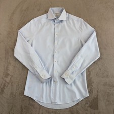 SuitSupply Traveller Extra Slim Fit Dress Shirt Blue Striped Men 37 14.5 Preppy