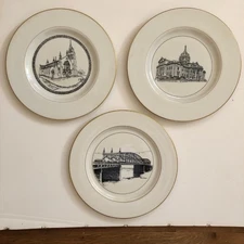 Vintage Woodmere Landmark Plates Nos. 10,11,12  Pittsburgh Set of 3, 10.5" Round