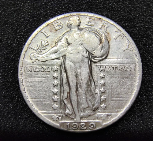 1929-D Standing Liberty Quarter 25C - Denver Mint  - F-VF Details - Cleaned