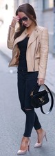 Cream Leather Jacket Women Biker Moto Pure Lambskin Size S M L XL XXL Custom NEW