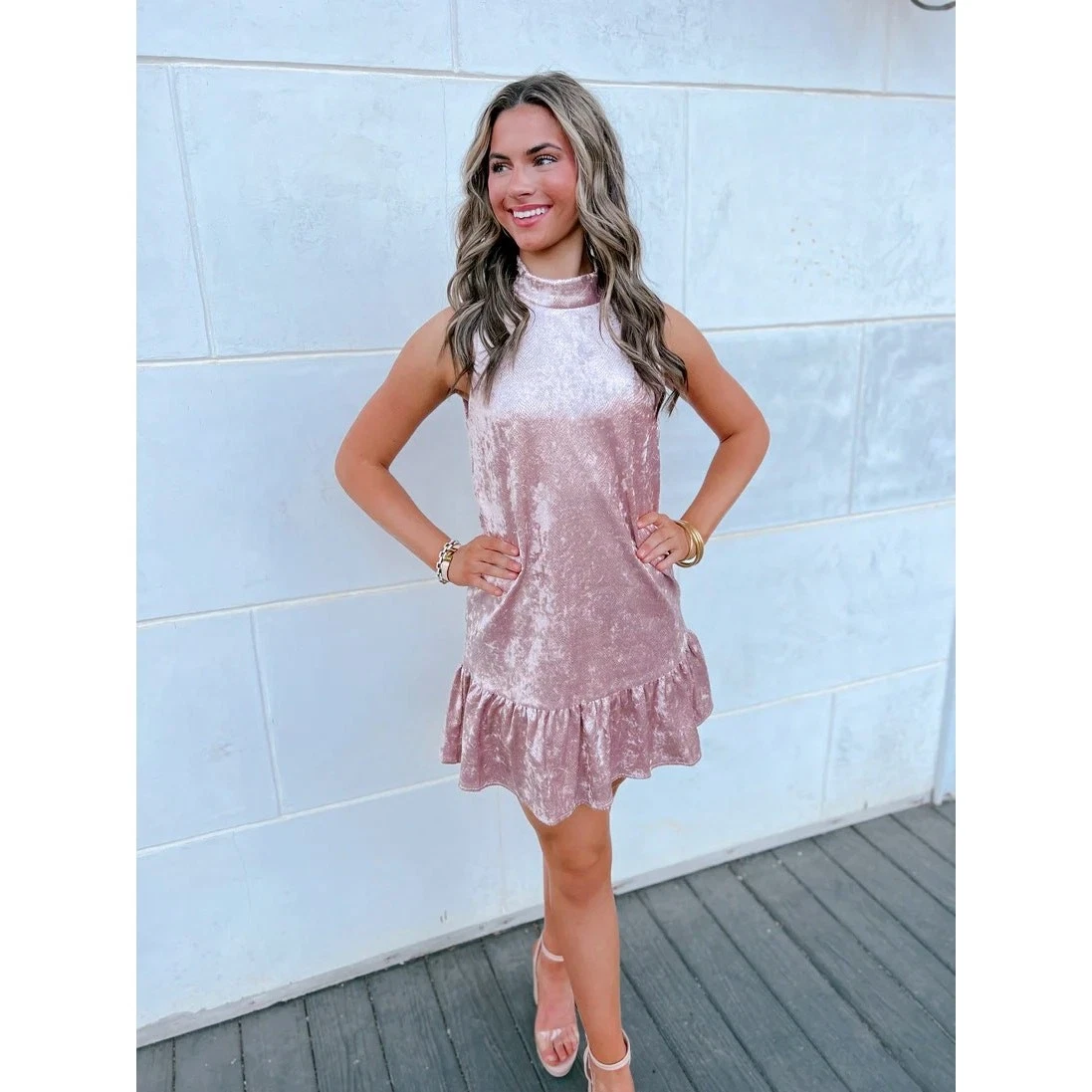 VETEMENTS TCEC Blush Rosa Velluto Finto Collo Ruffle Mini Abito Festa Matrimonio Glam Taglia M