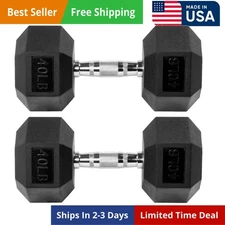 Rubber Encased Hex Dumbbell, Multiple Sizes