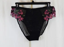 Curvy Couture Women's Lush Embroidery Strappy Back Brief Panty Size Medium