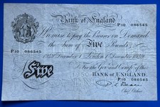 1949 Bank of England, Five pounds, Beale, P10 086545 £5 banknote [35484]