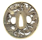 Antique Japanese Dragon Sukashi Tsuba Katana Sword Guard Openwork w/ Box
